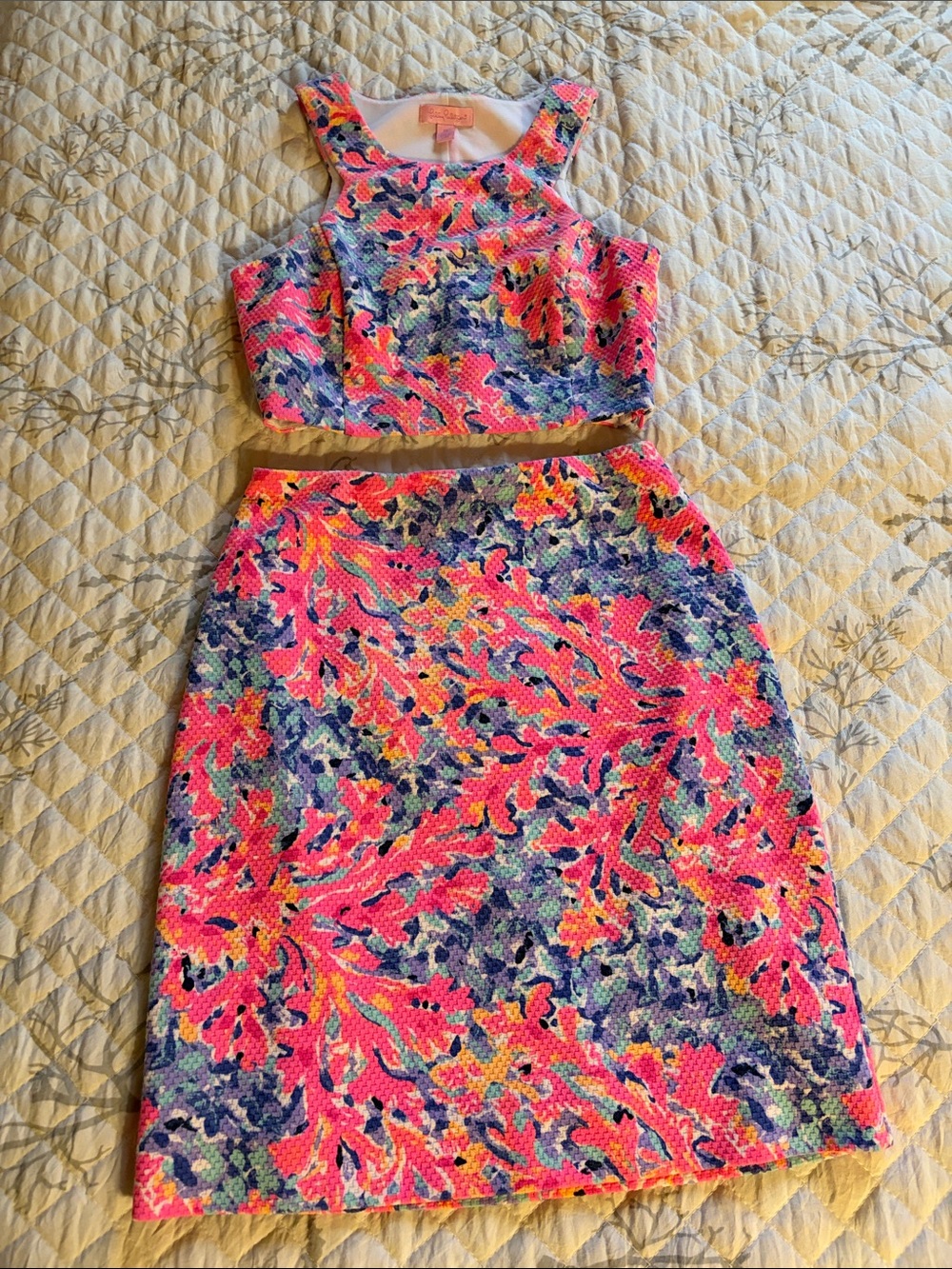 Lilly Pulitzer Pink Multi Floral Two-Piece Crop Top & Skirt Set XS
